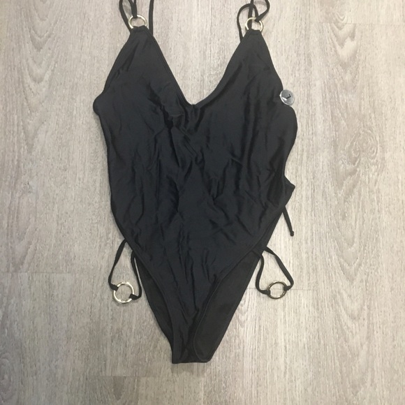 Black Strappy One piece Bathing Suit - Picture 2 of 5
